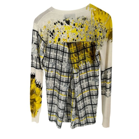 Prabal Gurung 100% Silk Top Abstract Yellow & Black Print V-Neck Long Sleeve Swe - Picture 3 of 6